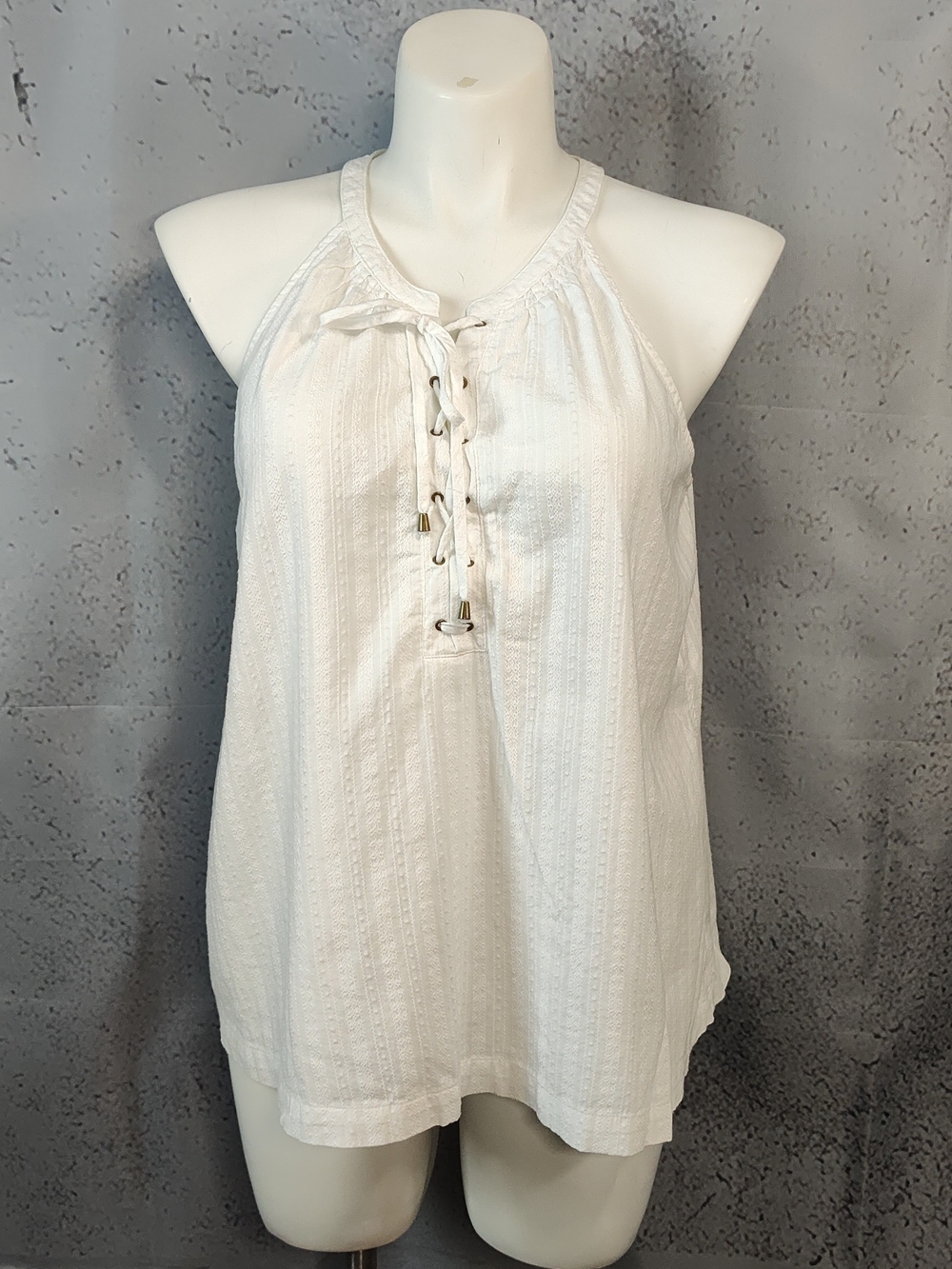 Faded Glory White Cotton Lace-Up Halter Camisole